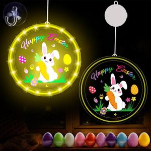 Geelin Happy Easter Window Decorations, Easter Egg Bunny Spring Window Light Battery Operated Rabbit Shaped LED Hanging Light Indoor and Outdoor for Patio Bedroom Party Wall Decoration (Multicolor)