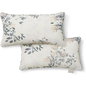 Martha Stewart Charming Foliage Indoor Outdoor Decorative Lumbar Pillow 2-Pack Set, UV Fade Resistant, Water Repellent, Printed Floral Design, Warm Grey, 11"x18"