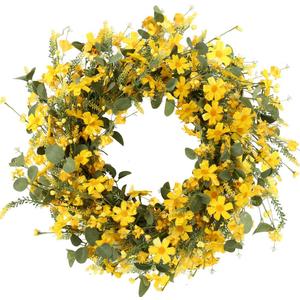 J'FLORU Artificial Spring Wreath 22 Inch Summer Wreaths for Front Door Yellow Daisy Wreath for Indoor Outdoor Home Decor and Easter Celebration