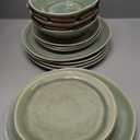 AmorArc Ceramic Dinnerware Sets,Handmade Reactive Glaze Stoneware Plates and Bowls Set,Highly Scratch Resistant | Dishwasher & Microwave Safe,Service for 6 (18pc) (Olive Green)