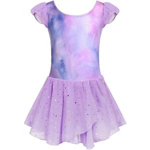 Arshiner Girls Ruffle Sleeve Ballet Dance Dress Tutu Skirted Leotard, Size 14, Colorful
