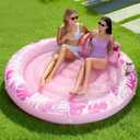 SLOOSH Inflatable Tanning Pool Lounger Float, 72" x 56" Pool Floats Adult with Pillow, 4 in 1 Round Suntan Tub Raft Floatie,Sunbathing Bed Lounge for Water Blow Up Ball Pit Party Gifts, Pink