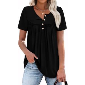 WIHOLL Womens Summer Tunic Tops Button Down Shirts Short Sleeve T-shirts Beach Vacation Clothes Spring (Large)