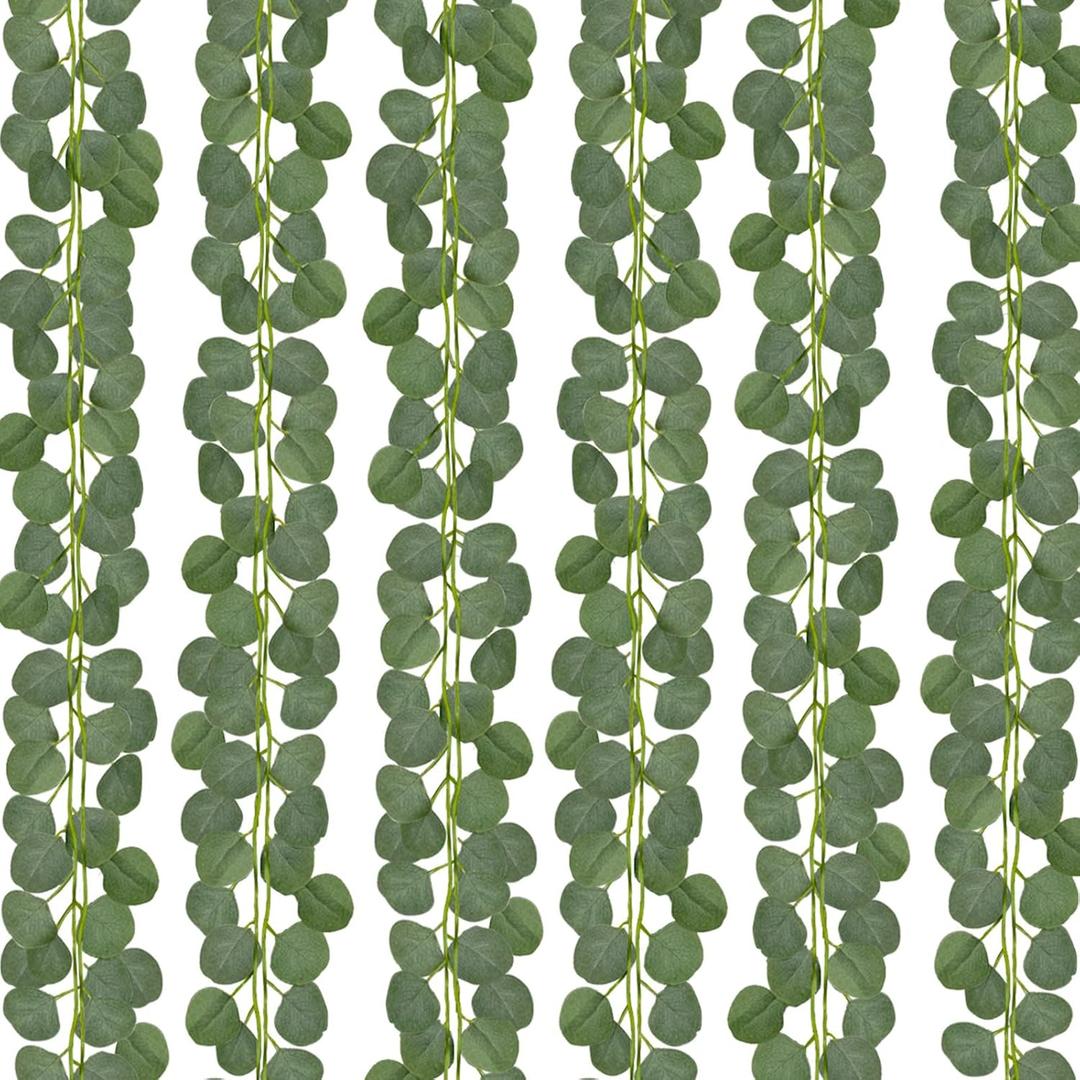 CQURE 12 Pack 84Ft Eucalyptus Garland,Artificial Eucalyptus Leaves Table Greenery Garland Wreath Vines for Wedding Party Table Fireplace Bedroom Wall Room Decor