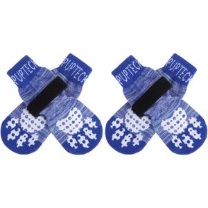 PUPTECK Anti-Slip Dog Socks with Double Sides Grips for Small Medium Large Dogs Hardwood Floors Prevents Licking, Dog Shoes for Hot Pavement Traction Control for Senior Dogs, Royal Blue, L (Large (4 Count))