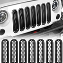 Hooke Road Matte Black Grill Inserts Front Mesh Grille Cover for 2007-2015 Jeep JK Wrangler & Unlimited Wrangler Accessories (7PCS Black)