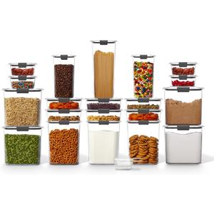 Rubbermaid Brilliance BPA-Free Airtight Food Storage Containers with Lids Set of 20 with Scoops Perfect for Kitchen and Pantry Organization, Assorted Sizes