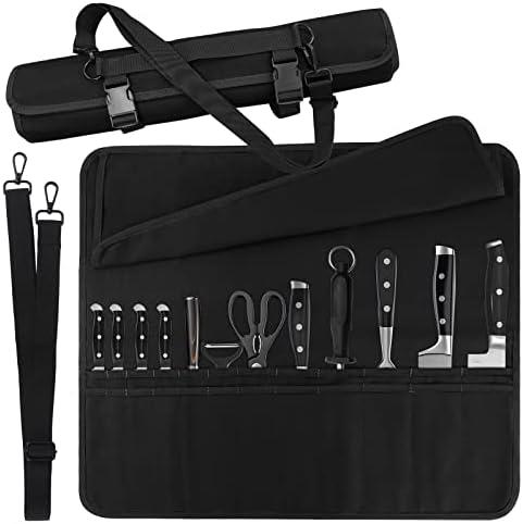 Chef Knife Bag With 24 Slots Cutlery Knives Holders Protectors, Kitchen Travel Cooking Tools, Portable Canvas Knife Roll Storage Bag Chef Case for Camping or Working with an Adjustable Shoulder Strap