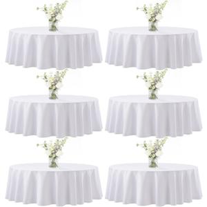 joybest 6 Pack 60 Inch Round Tablecloths White Table Cloth Fit 20 to 42 Inches Tables, Washable Polyester Fabric Table Cover for Dining, Buffet Party, Wedding