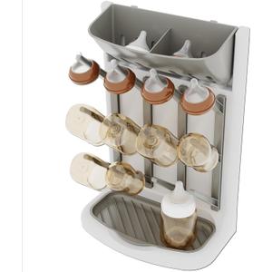 IEEK Baby Bottle Drying Rack,Space Saving Countertop Drying Rack for Baby Accessory & Pump Parts,Suction Cup Wall Mounted Bottle Rack Holder Large Vertical Drying Tower,Grey and White