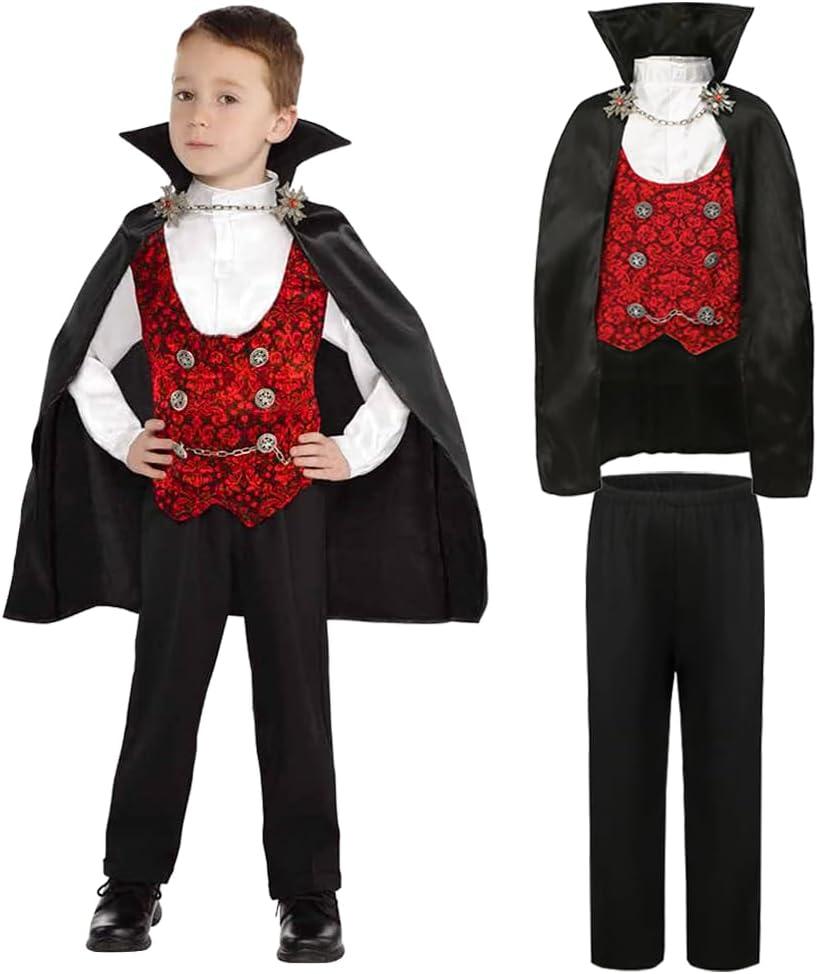 Lingway Toys Kids Vampire of Darkness Costume for Boys Halloween Dress Up Parties with Accessories (XS 3T-4T, Black/Red)