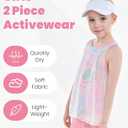 Gogokids Girls 2 Piece Activewear Set, Tulle Sleeveless Tank Tops and Athletic Shorts (Green)