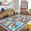 LIVEBOX Large Playroom Rug 5'x7' Kids Play Mat for Classroom, Road Traffic Carpet for Boys Girls Playing Cars Toys, City Life Nursery Car Rug for Toddlers Bedroom Kids Room (Blue)
