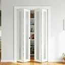 SMARTSTANDARD Bifold Door, 48'' (Double 24") x 80" Tempered Frosted Glass Bifold Closet Door, Interior Folding Door with Hardware Track Kits, Easy Assembly, MDF, White