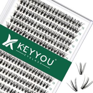 KEYYOU Lash Clusters 300pcs Individual Lashes, 30D 0.07D Curl 13mm DIY Eyelash Extension, Soft & Natural Volume Cluster Lashes with Large Tray