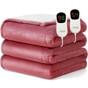 Homemate Electric Heated Blanket King Size - 100"x90" Heating Blanket King Size Dual Control 1/2/4/6/8 Hours Auto-Off 10 Heat Level Over-Heat Protection Flannel Sherpa ETL Certification