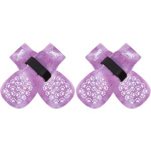 EXPAWLORER Anti Slip Dog Socks to Prevent Licking Paws, Dog Shoes for Hot Pavement, Dog Booties for Small Medium Large Senior Dogs, Traction Control Dog Boots & Paw Protectors for Hardwood Floors (Small (4 Count), Tie-dye PurpleWhite)