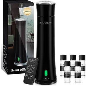 Hotel Scent Diffuser Starter Kit - 1500 Sq Ft Coverage, Premium Plastic Essential Oil Diffuser, Waterless Diffuser for Home, Hotel, Office, 5 Scent Essential Oils Included, Large Room, Black, 11In