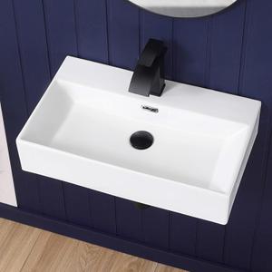 Wall Mount Bathroom Sink 24"x14" Small Vessel Sink Wall Mounted Rectangular Wall Hung Mini White Porcelain Ceramic Floating Tiny Sink with Overflow, Durable, Space-Saving, Ideal for Home,RV