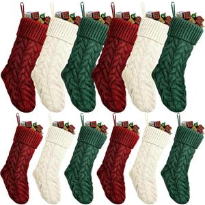 Vinsot 12 Set Christmas Stockings Christmas Cable Knitted Stockings Decoration for Fireplace Xmas Family Holiday Party(Burgundy, Ivory, Green,18 Inch,15 Inch)