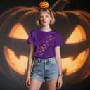 Halloween Shirts for Women Halloween Bats T-Shirt Haunted-Themed Front and Back Printing Tee Tops (Purple, M)