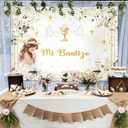 MEHOFOND 7x5ft Floral Mi Bautizo Baptism Backdrop for Girl God Bless Christening Banner First Holy Communion Party Photography Background Banner Sign Photo Booth Props