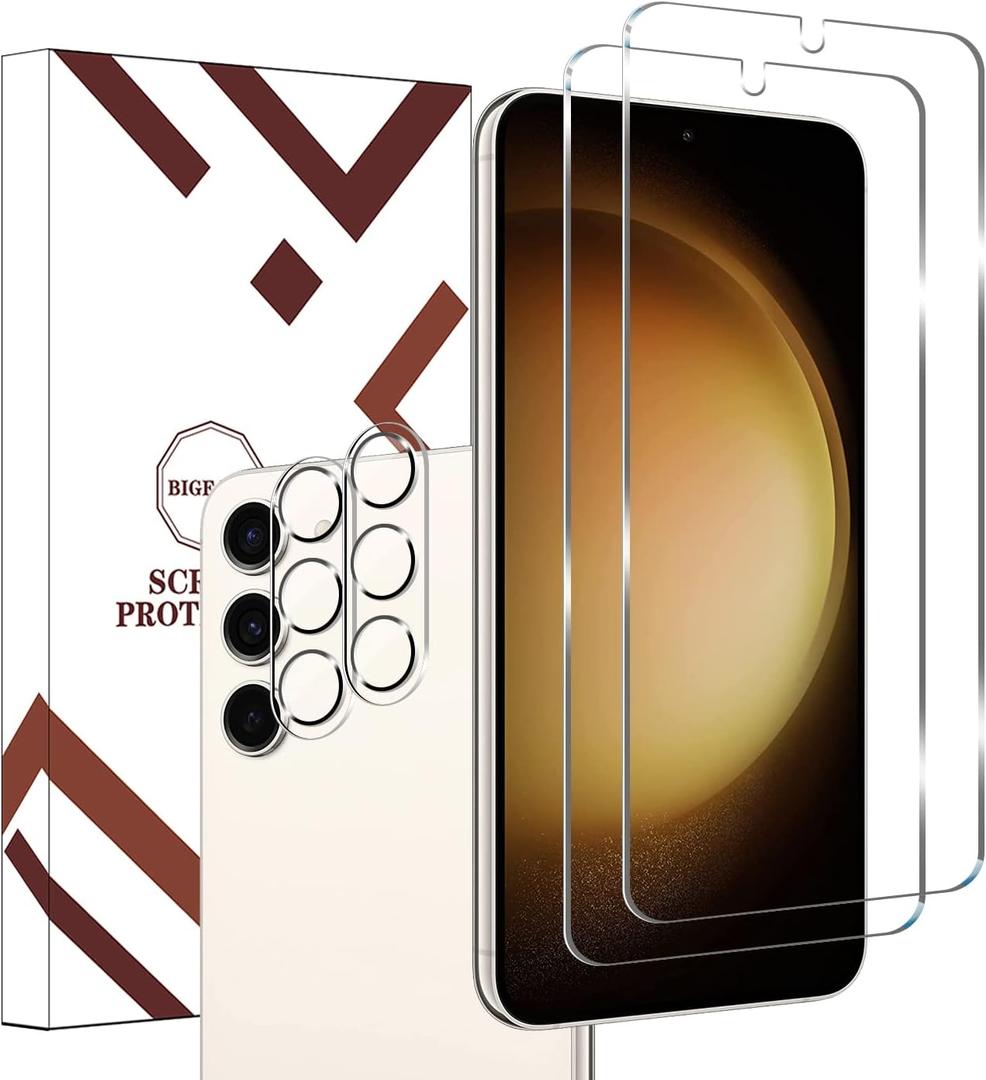 Galaxy S23 Tempered Glass Screen Protector + Camera Lens Protector [ 2 + 2 Pack ][Case Friendly] [Anti-Scratch] [Ultrasonic Fingerprint Unlock] Clear HD Glass Protective Film for Samsung Galaxy S23 (S23(6.1 inch))