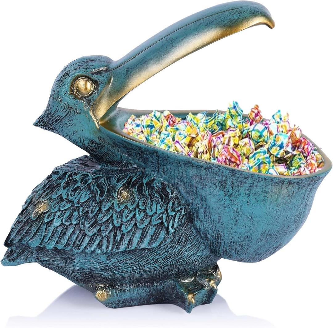 Pelican Key Holder Statues,Fun Animal Hippo Candy Dish,Candy Dish for Office Desk Unique,Modern Key Holder for Pelican Figurine,Suitability Desk candy bowl and Entry Table Decor Items((Green