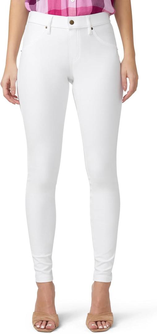 HUE Women's Essential Denim Leggings - Pull On Stretch Jeans (White, Small)