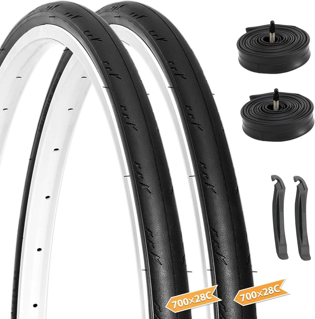 Hycline Road Bike Tires Set: 2-Pack 700x28C(28-622) Folding Replacement Puncture-Resistant Bicycle Tires and 2 Pcs 700x25-28C Inner Tubes Presta Valve with Tire Levers for City Commuter Road