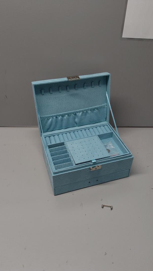Two-Layer Jewelry Box Organizer Display Storage case with Lock (Blue)