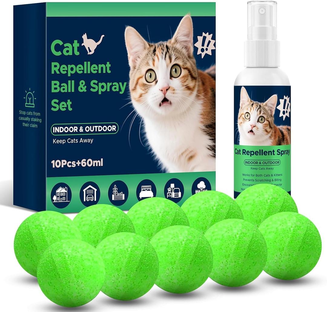 Cat Repellent Ball &,Spray, Dog Repellent, Natural Peppermint Oil Cat & Dog Deterrent Spray 60ml Outdoor and Indoor, Keep Cats Out of Yard Permanently, Protect Your Yard and Furniture