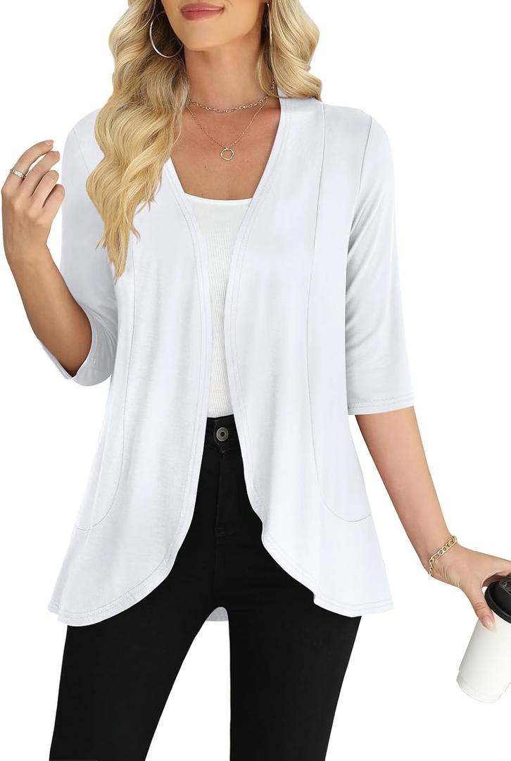Yincro Women's Casual 3/4 Sleeve Cardigan Lightweight Soft Open Front Cardigans (X-Large, White)