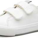 Toddler Low Top Canvas Sneakers Adjustable Straps Boys and Girls Slip on Shoes (White) Size 8