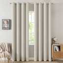MIULEE Linen Texture 90 Inches Curtains for Bedroom Light Cream 100% Blackout Thermal Insulated Linen Curtains Grommet Room Darkening Drapes for Living Room Nursery 52x90 Inch (2 Panels)