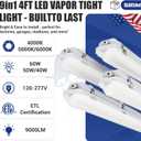 4FT LED Vapor Tight Light 60W/50W/40W,4000K/5000K/6000K CCT Selectable 7800lm (150W Eq.) IP65 Waterproof Outdoor Shop Light LED Vapor Proof Fixture for Garage Shop Barn Basement ETL 4-Pack