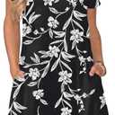 FZ FANTASTIC ZONE Women's Casual Summer T Shirt Swing Dresses with Pockets | Short Sleeve, Loose, Crew Neck, Solid or Floral, A-Line Mini Dress, 2026 Boho Flowy Sundress, Beach Vacation Tshirt Dress (Black, S)