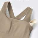 Promover Padded Sports Bras for Women Y-Back Racerback Seamless Medium Supportive Ribbed Yoga Cami Bra (Beige, L)