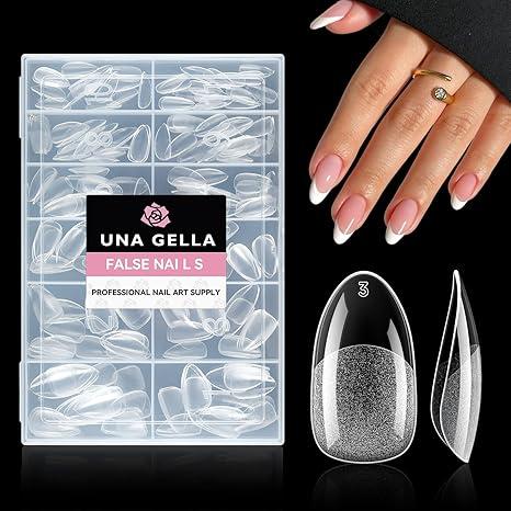 UNA GELLA Medium Oval Fake Nails Preshape 216pcs Round Gel Nail Tips Press on Nails for Full Cover Acrylic Round Oval Full Nails False Nails 12 Sizes False Soft Gel Tips
