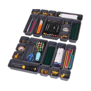 Set of 22 Interlocking Desk Drawer Organizer Tray Dividers Plastic Shallow Narrow Drawers Organizers Separators and Storage Bins Container for Kitchen Bathroom Makeup Office Vanity Bedroom Dresser