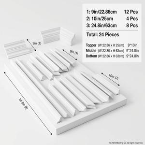 24-Piece Peel and Stick Wall Molding Kit | Pre-Cut Decorative Picture Frame Wainscoting Trim Set (Includes 9", 10", and 24.8" Pieces), Comes with 12 pieces of 9 in (22.86 cm), 4 pieces of 10 in (25 cm), and 8 pieces of 24.8 in (63 cm) moldings.