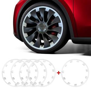 5 PCS Tire Trim Rings, Fit Tesla Model Y 2017-2024 Wheel Rim Protector Rim Guard Rim Hubcaps Cover Tire Trim Rings, Wheel Rim Protection Accessories (21Inch White 5PCS)