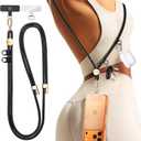 2-in-1 Multi-Function Phone Lanyard with 2 Hanging Loops for Keys & Earbud Case, Premium Metal Buckle, Anti-Theft Crossbody Strap for All Phones, for Women and Men, Black Gold