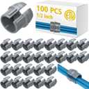100 Pcs 1/2 Inch Non-Metallic Cable Connectors Bulk NM Wire Fixing Buckle Plastic Labor Saving Snap Quick Installation for Wiring, Single 14/2-10/3 Awg, Two 14/2-12/2-14/3 Awg, Etl Certified