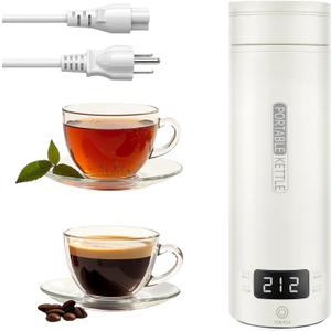 Travel Tea Kettle120V, Portable Electric Kettle, 316 Stainless Steel Premium Liner, 4-speed Temperature Adjustment with Auto Shut-off and Boil-Off Protection, White