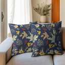Bird Fall Pillow Covers 18x18 Set of 2 Navy Autumn Leaf Animal Print Pillow Cases Mushroom Acorns Pattern Outdoor Decorative Holiday Cushion Cover Rustic Decoration Farmhouse Home Sofa Couch Bed Decor