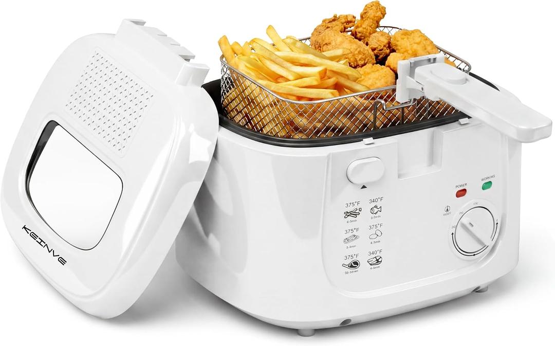 KEINVE 2.5L Electric Deep Fryer with Basket for Home Use, White