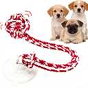 Interactive Dog Toy with Suction Cup, Rope Ball & Built-in Bell, Red White | Tug-of-War Interactive Play|Supports Puppy Teething & Healthy Chewing|Designed for Small Dogs|Solo Indoor Enrichment Toy