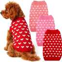 3 Pack Pink Dog Clothes for Small Dogs, Heart Knitted Dog Sweaters Soft Cat Clothes Red Pink Puppy Sweaters for Small Dogs, Chihuahua, Pomeranian, Yorkie(M)