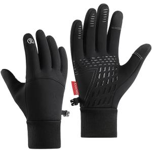 Winter Touchscreen Gloves, Black, Waterproof PU Material, Anti-Slip Texture, Fleece-Lined for Cold Weather, Unisex